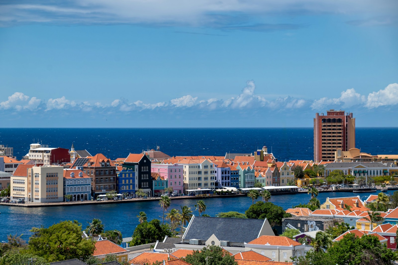 Aerial view of colourful Willemstad, Curaçao