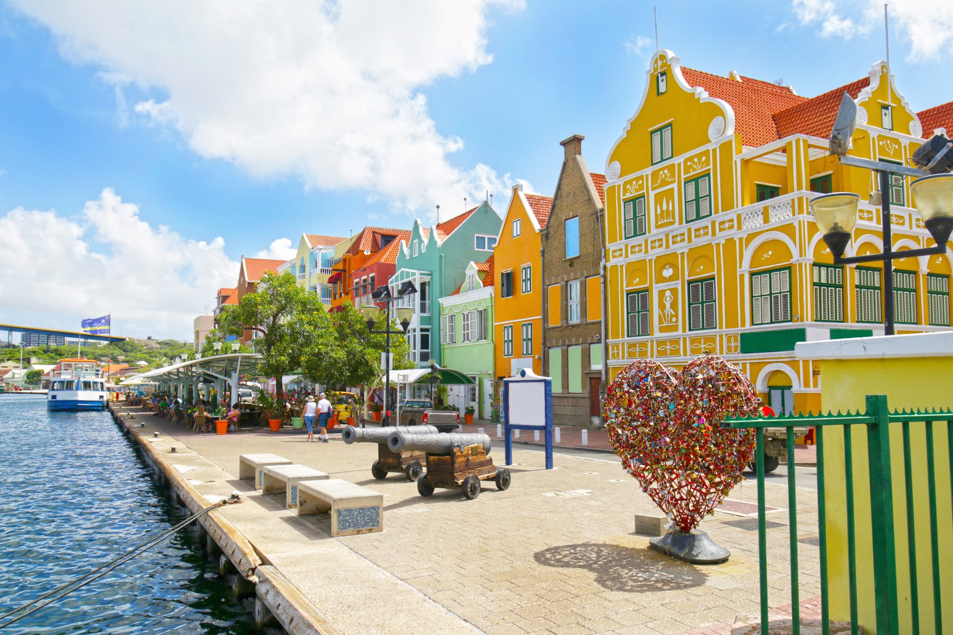Aerial view of the colorful Willemstad waterfront in Curaçao